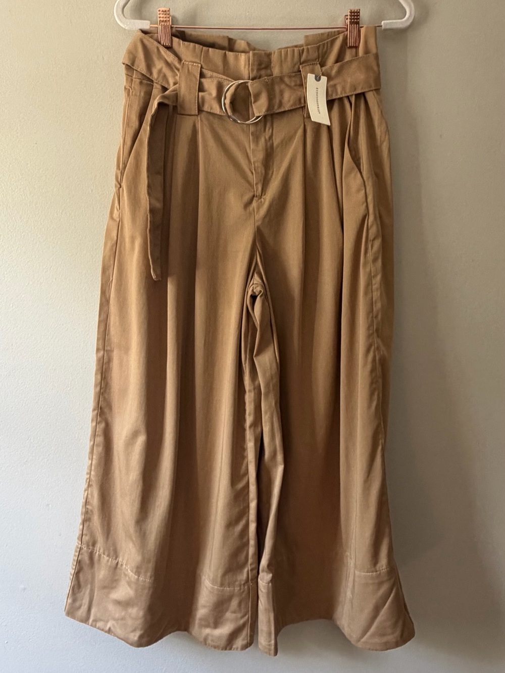 Maeve by Anthropologie- Tan Paperbag-Waist Wide-Leg Pants with Belt
